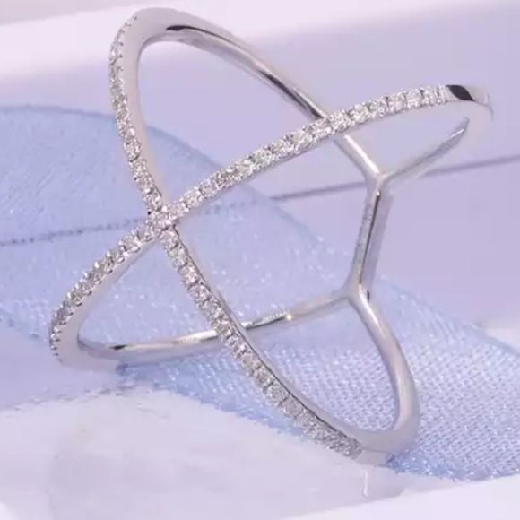 X micropaved diamond saintly minimalist ring - Picture 2 of 12